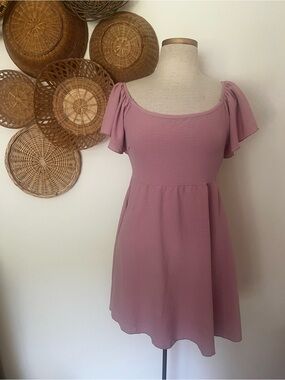 See You Monday Flutter Sleeve Mini Dress - Dusty Mauve